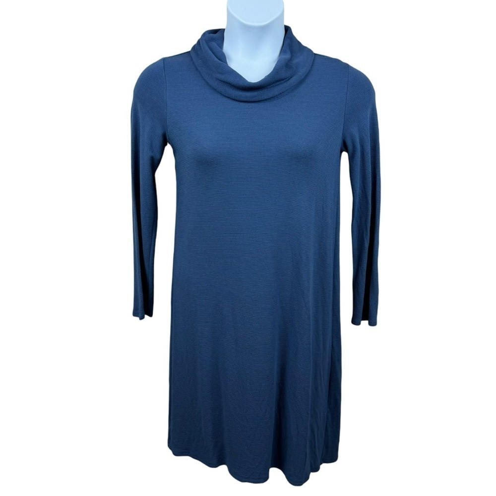 J. Jill Wearever Collection Blue Ribbed Cowl Neck Midi Dress Size Small